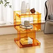 Square Coffee Table, Side End Table, Nesting Tables with Acrylic Frame for Living Room, Bedroom, Office, Balcony, Apartment (Color : Orange)