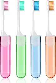 Sibba Toothbrush Covers 4 Pieces Folding Manual Toothbrushes Case Travel Kit Soft Bristles Tooth Brushes Mini Size Portable Brush Coverings Wrapped for Men Women Childrens Toddler