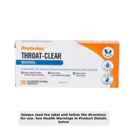 Pretorius Throat Clear Sugar Free Menthol Lozenges 20 Pack