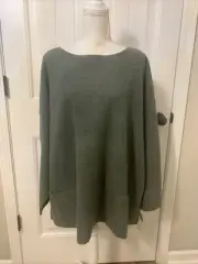 Eileen Fisher Lightweight Boiled Wool Bateau Neck Top iRegenerative Cypress 3X