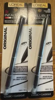 2 L'Oreal Paris Infallible Pencil Eyeliner + Smudger ~ #581 BLACK BROWN Sealed