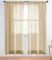 CUTEWIND Taupe Linen Blend Textured Semi Sheer Curtain Panels Rod Pocket 42x54