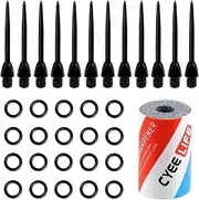 CyeeLife Pack of 12 2BA steel darts tips + 20 rubber rings + 1 piece dart sharpener, metal tips for darts conversion soft darts, steel dart tips metal, dart tip converter tool