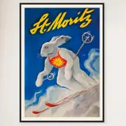 Galrie Vintage St Moritz Switzerland Ski Bunny Poster for Home Decor, Black Frame, A0 84 x 119cm (33 x 47inch)