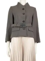 Grey Wool Belted Cape Jacket