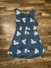ModCloth I Know A Shortcut Sleeveless Teal Blue Stripe Blue Floral Dress Size 8
