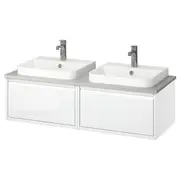 ÄNGSJÖN / BACKSJÖN wash-stand/wash-basins/taps, high-gloss white/grey stone effect, 122x49x41 cm