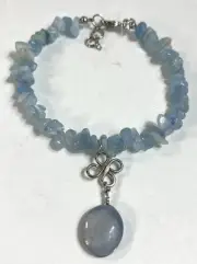 Handmade Anklet With Aquamarine & Ange Semiprecious Stone- Unique- Boho Jewelry