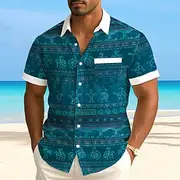 Men's Indian Ethnic Kokopelli Shirt Summer Shirt Button Up Shirt Short Sleeve Vintage Retro Outdoor Vacation Dailywear Summer Spring Turndown 3D Print Collared