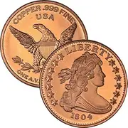 Private Mint Currency Design 1 oz .999 Pure Copper Round/Challenge Coin (1804 Draped Bust Dollar Design)