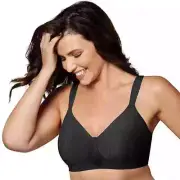 NWT- Playtex Secrets Perfectly Smooth Wireless Full Figure Bra 4707 BLACK STRIPE