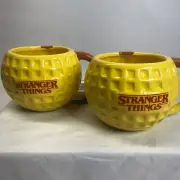 Stranger Things Lot of 2 Mugs Eggo Waffle Design Coffee Cups Netflix 1 Misprint