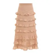 Zimmermann Illustration Tiered Skirt | Champagne, High Waist, Ruffles, Elastic