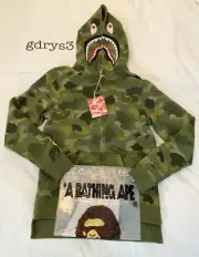 NWT BAPE GRADATION CAMO SHARK LONG ZIP HOODIE LADIES Size Small Olivedrab