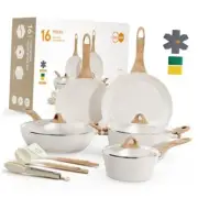 Pots and Pans Set Non Stick, 16PCS Nonstick Cookware Set, White Induction