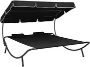 Outdoor Lounge Bed with Canopy and Pillows Black Garden Beds