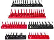 6PCS Socket Organizer Tray Set, Red SAE & Black Metric Socket Storage Trays, 1/4