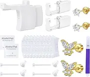 [QWALIT] Ear Piercing Kit Gold Ear Piercing Gun Kit Self Piercing Earrings Piercing Kit Disposable Earring Gun Piercing Kit with Earring Studs Self Ear Piercing Kit Flat Back at Home