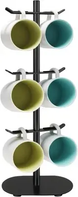 Cup Holder Tree with 6 Hooks, Metal Coffee Mug Rack Stand (Black) Matte Black