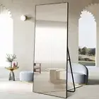 Black Rectangular Mirror 220x120cm Slim Aluminium Frame Bedroom Living Room Big