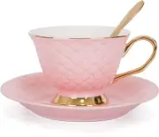 Pink Vintage 8 Ounces Porcelain Coffee Cup,Tea Cup and Saucer Set and Saucer wit