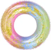 Totority Inflatable Pool Float Tube - Transparent Donut Swimming RingTube Confetti Sequins Swimming Ring for Swimming Pool 60x60x12cm23.6x23.6x4.76(Inch)