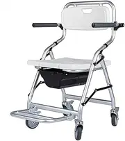 Foldable Commode/Shower Chair Portable Aluminum Shower Chair/Toilet Chair,Folding Bedside Commodes Chair with Wheels,Foldable Armrests and Footrests