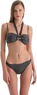 [Dagi] Women's Navy Fashion Knitted Non-Wired Padding Removable Strap Strapless Bikini Top
