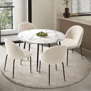 Oikiture 5PCS Dining sets 110cm Round Table with 4PCS Chairs White Sherpa