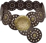 [WULIQIUQIU] Wide Disc Belt for Women Boho Concho Leather Belts Vintage Western Waist Belt
