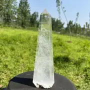 Top! 1.23kg Natural Clear quartz Obelisk Quartz Crystal Wand Point Reiki Tower