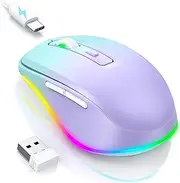 Seenda Wireless LED Mouse, Rechargeable with Jiggler, Quiet 2.4G USB Wireless Mouse for Laptop, Computer, Illuminated DPI 2000 for PC, Windows, Mac OS (Light Green & Purple)