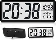 Chingcoo Digital Wall Clock with Temperature Display, Digital Wall Clock Battery Operated, Humidity Alarm Clock 12/24 Hours, Slim for Bedroom, Living Room, Office, School