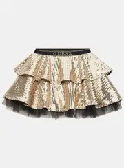 GUESS Girl's Gold Sequins Midi Skirt Size: 4, Polyester