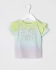 River Island Girls Multicolor 'Stay Cute' Flutter Short Sleeve T-shirt