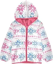 [GuoChe] Toddler Sherpa Jacket Ethnic Style Winter Blue Snowflakes Toddler Boys Jacket Peach Girl Zip Up Jacket 3-10T