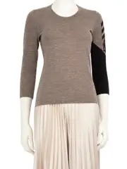 Grey Wool Emblem Embroidered Sleeve Top
