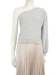 Silver One-Shoulder Glitter Accent Knit Jumper
