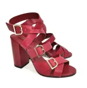 Brooks Brothers Multi Strap Stacked RED Sandals "B" Buckles Block Heel US 5 NIB