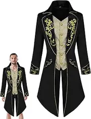[Generic] Mens Steampunk Gothic Jacket - Gothic Medieval Frock Coat,Embroidery Vintage Gothic Steampunk Tuxedo for Beast Costume, Circus Jacket, Vampire Costume