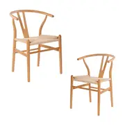 Ark Wishbone 2pc Set Dining Chair Replica Hans Wenger Beech Timber Wood Natural