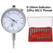 Dial Indicator 0-10mm Lug Back Test Gauge 22Pcs Steel Point Set M2.5 Thread Tip
