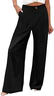 [VREWARE] Womens Dress Pants,Women's Solid Color Cotton and Linen Patchwork Pockets with Elastic Waist Casual Pants