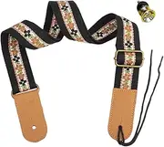STARTIST Music Embroidered Ukulele Strap, Adjustable Length Portable Shoulder Belt Guitar Back Strap for Soprano Ukulele Accessory