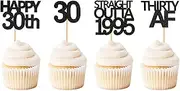 Keaziu 48 Pack Black Straight Outta 1995 Cupcake Toppers Happy 30th Cupcake Toppers Thirty AF Cupcake Toppers 30 Years Birthday Party Decoration | black 1995