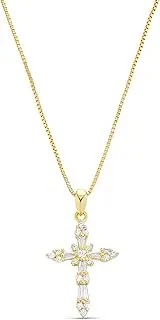 [Milla] 14K Gold Plated Cross Necklace for Women, Silver Cross Necklaces for Women, 18 inches Chain with Cross Pendant