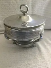 Vintage Round tall Footed DISH Food Warmer with Pyrex glass insert