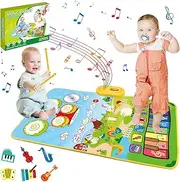 AUTOWT 2 in 1 Musical Mat for Toddlers 1-3 - Piano Keyboard & Drum Mat with 2 Sticks, Early Musical Learning Sensory Toys for 12-18 Months - 1 2 3 Year-Old Boy Girl Birthday Gifts (Green)