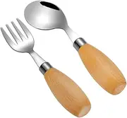 NOLITOY 1 Set Stainless Steel Set Fork Curved Spoon with Handle for Reusable Utensils for Feeding Independence