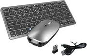 Atelierate Wireless Keyboard and Mouse Kit Rechargeable 2.4G Blue Tooth Combination Keys for iOS/Android/Keyboard Easy Install Gray